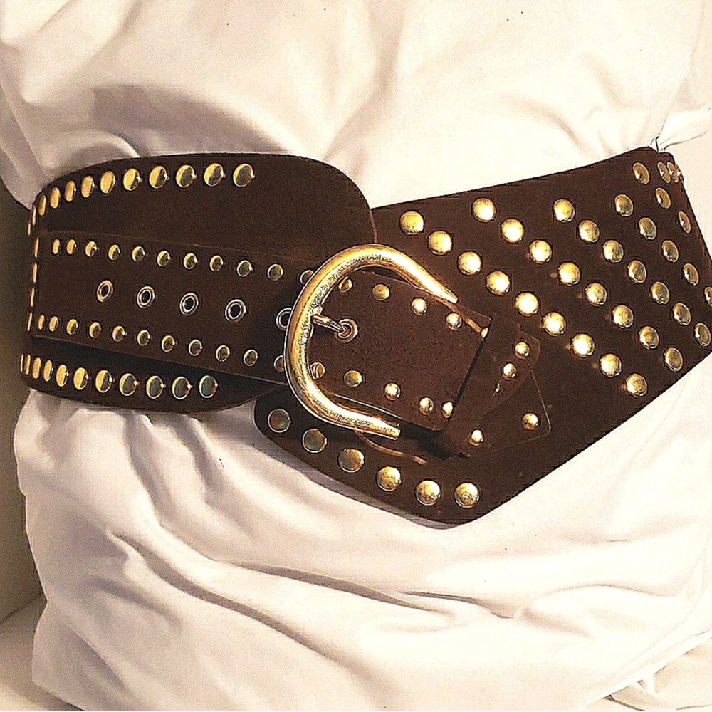 Bebe Brown/tan gold studded wide belt.